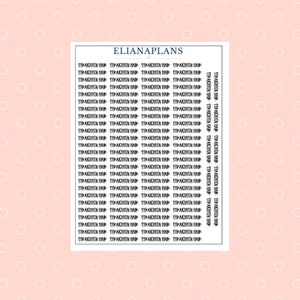 Op de afbeelding: Een vel bedrukbare stickers met de tekst "STRAIGHTEN HAIR" die meerdere keren in zwarte tekst op een witte achtergrond wordt herhaald.