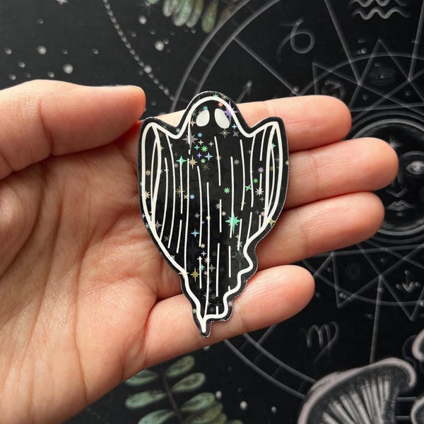 Ghost vinyl sticker, goth stickers, boo basket stickers, spooky stickers, holographic goth sticker, halloween sticker