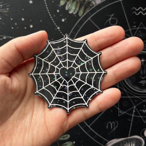 Goth spider web sticker, spider sticker, spooky stickers, boo basket stickers, holographic goth sticker, halloween sticker image 1
