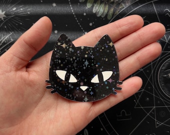 Holographic Black Cat Sticker, Matte Holographic Vinyl, Water Resistant (2.5 in)