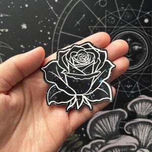 Romantic goth rose sticker, black rose sticker, holographic goth sticker, dark aesthetic sticker, dark academia sticker