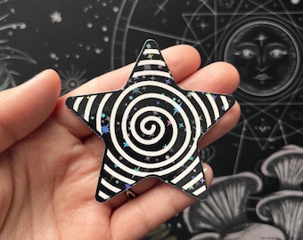 Spiral star sticker, Black and white sticker, Y2k stickers, goth stickers, punk stickers, alternative stickers, holographic goth sticker