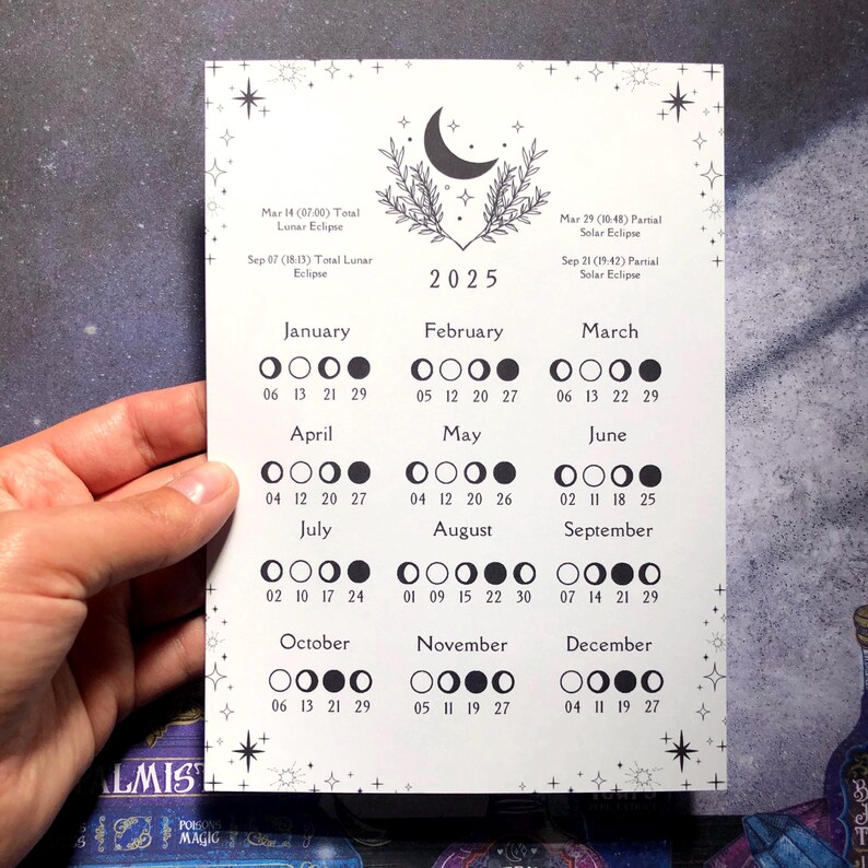 2025 Lunar Calendar, 5 X 7 Moon Phase Calendar, Pagan Calendar, USA