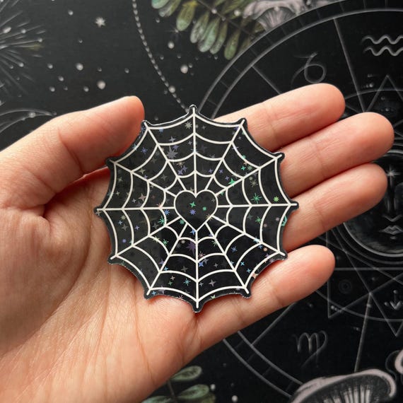 Goth spider web sticker, spider sticker, spooky stickers, boo basket stickers, holographic goth sticker, halloween sticker