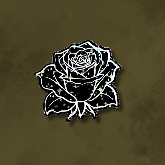 Romantic goth rose sticker, black rose sticker, kindle sticker, holographic goth sticker, dark aesthetic sticker, dark academia sticker