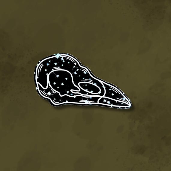 Raven skull sticker, animal bones sticker, halloween stickers, goth stickers, holographic goth sticker, dark aesthetic stickers