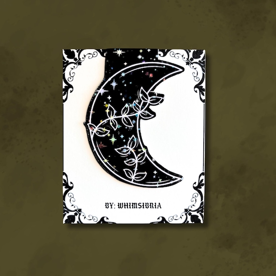 Moon magnetic bookmark, witchy moon bookmark, celestial bookmark, holographic goth bookmark, dark cottagecore bookmark, bookish gifts