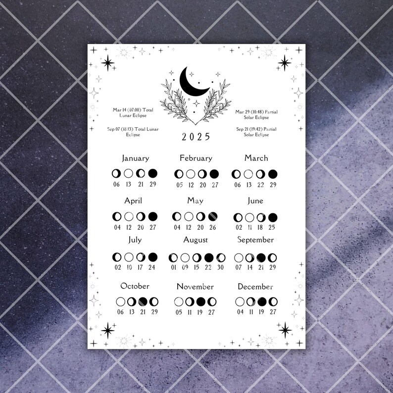 2025 Lunar Calendar, 5 X 7 Moon Phase Calendar, Pagan Calendar, USA