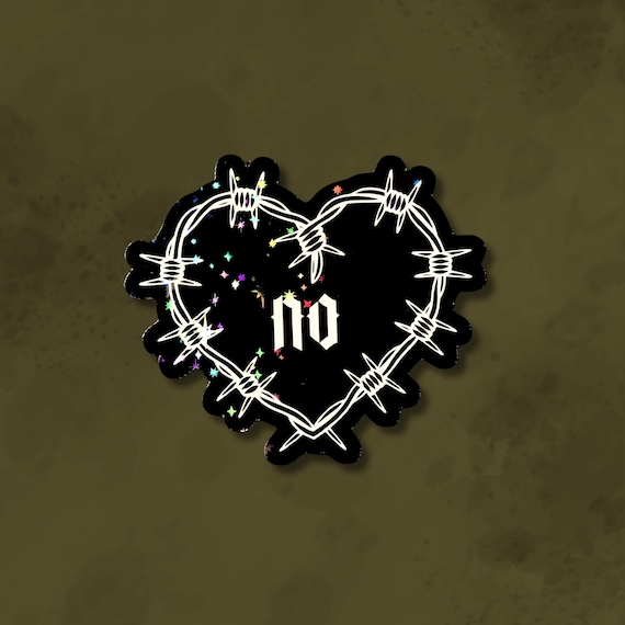 Gothic heart sticker, no sticker, feminist sticker, kindle sticker, punk stickers, barbed wire sticker, holographic goth sticker