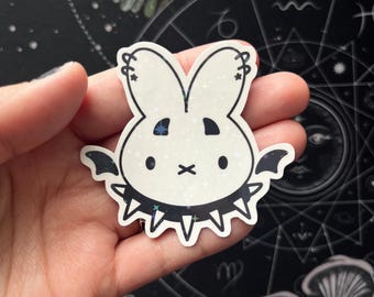 Holographic Goth Bunny Sticker, Demon Miffy Alt Kawaii Emo Vinyl (2.5 in)