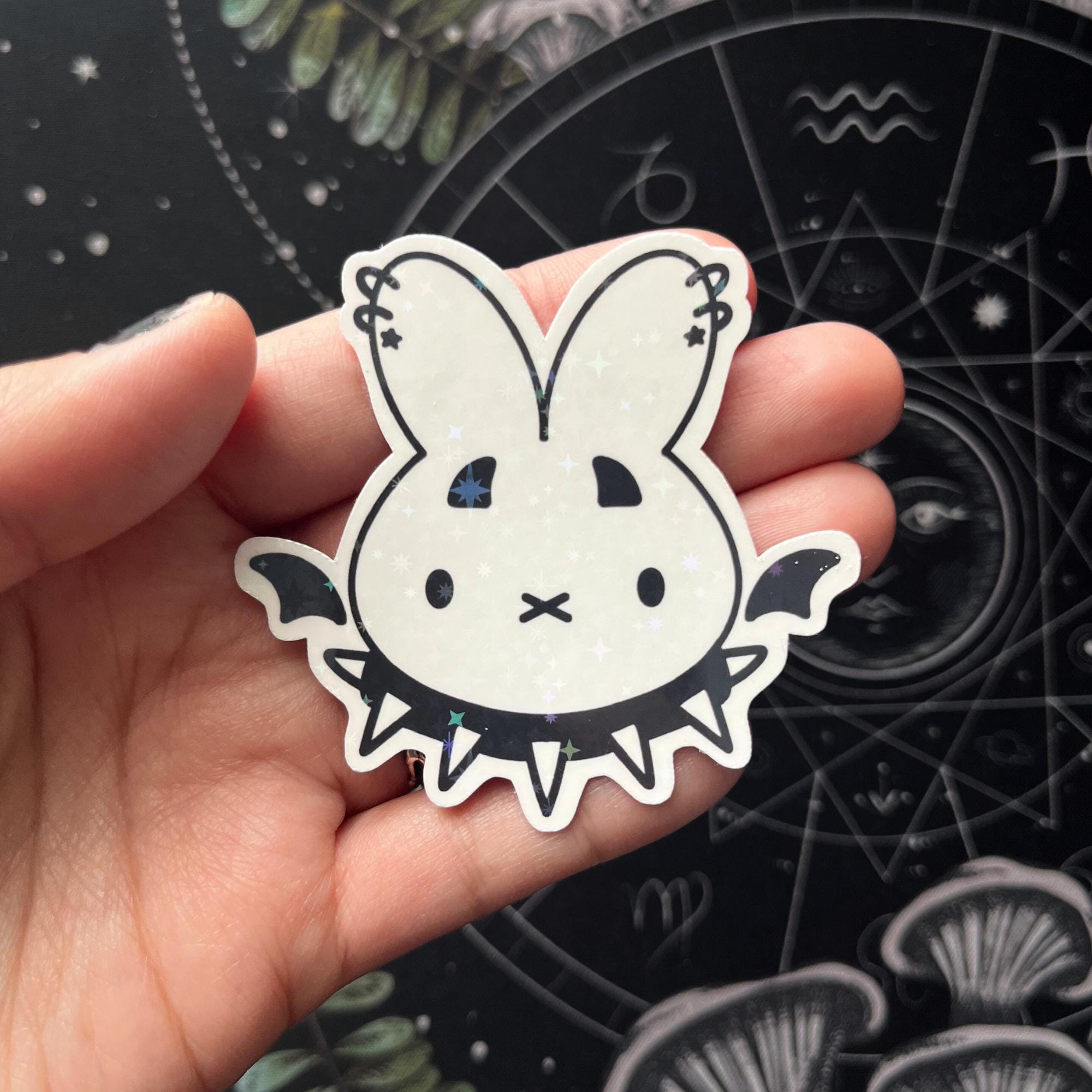 Holographic Goth Bunny Sticker, Demon Miffy Alt Kawaii Emo Vinyl