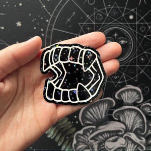 Vampire teeth sticker, goth vampire sticker, boo basket stickers, spooky stickers, holographic goth sticker, halloween sticker