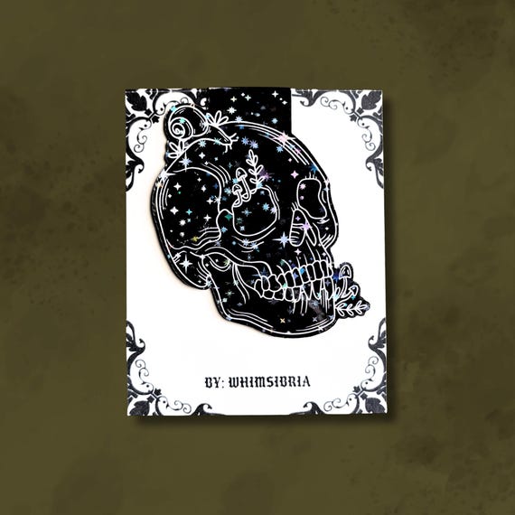 Gothic skull magnetic bookmark, witchy bookmark, holographic goth bookmark, goblincore bookmark, dark academia bookmark