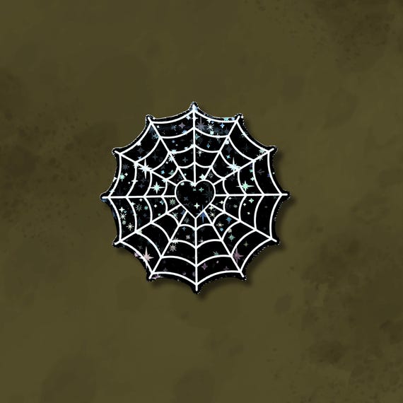 Goth spider web heart sticker, creepy spider sticker, spooky stickers, boo basket stickers, holographic goth sticker, halloween sticker