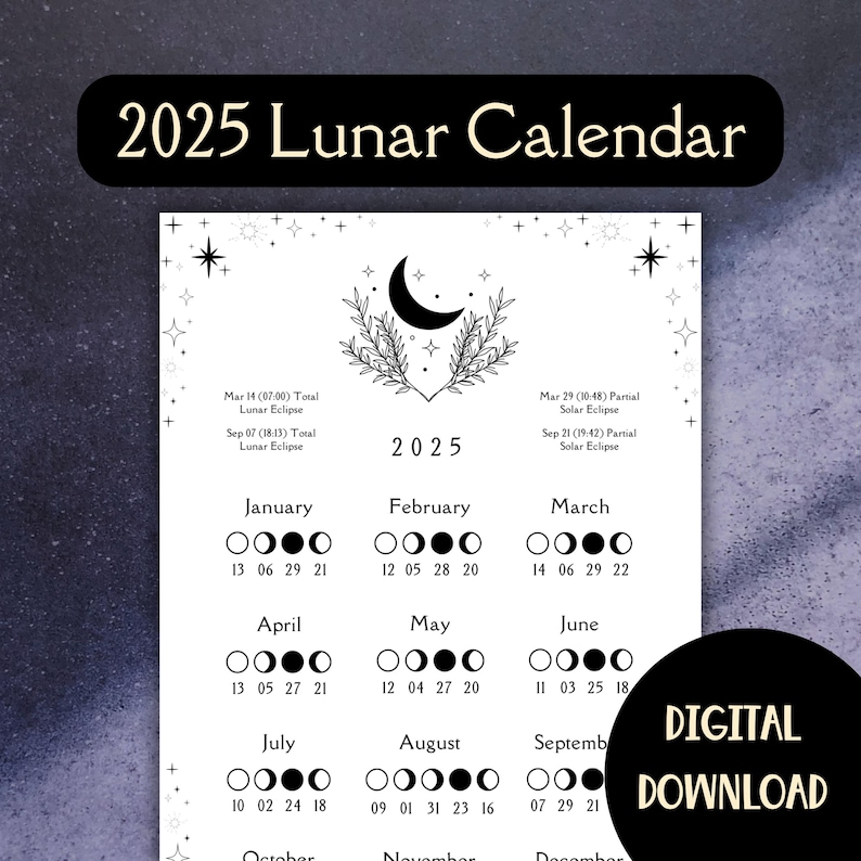 2025 Lunar Calendar, Moon Phase Calendar, Lunar Calendar, 2025 Lunar