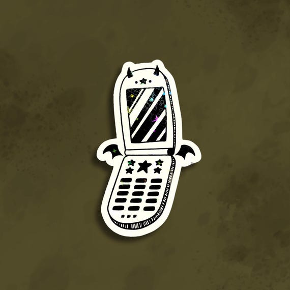 Y2K demon flip phone sticker, 90's flip phone sticker, Y2k stickers, goth stickers, punk stickers, holographic goth sticker
