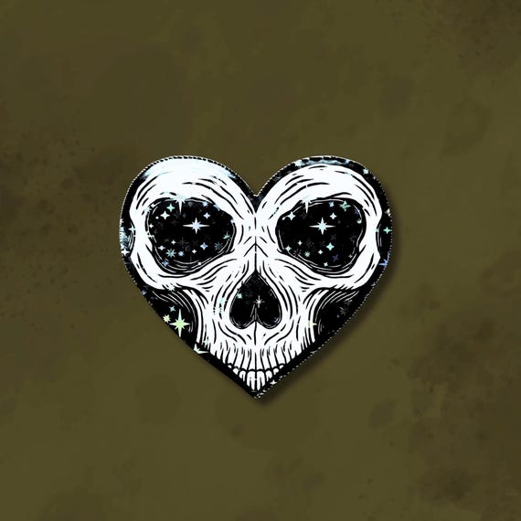 Goth skull heart sticker, boo basket stickers, spooky stickers, summerween sticker, holographic goth sticker, halloween sticker