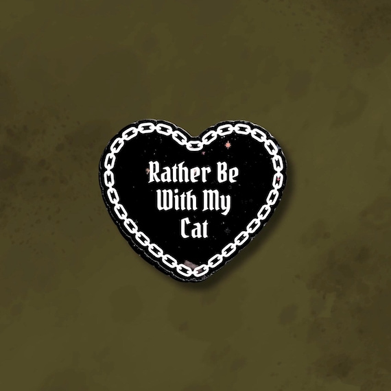 Rather be with my cat/dog sticker, Goth pet sticker, Goth heart sticker, gothic chain heart sticker, holographic goth sticker