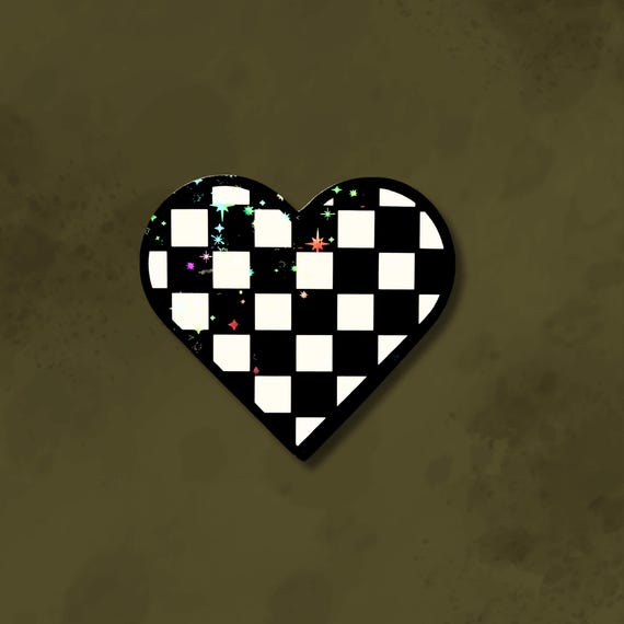 Emo Y2K checkered heart sticker, checkered heart sticker, skater goth stickers, punk stickers, holographic goth sticker