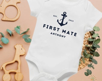 First mate boat baby onesie bodysuit for new baby customized with name