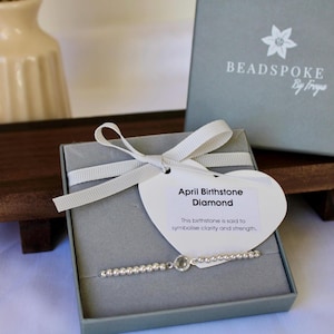 Spersonalizowana bransoletka z kamieniem szlachetnym: prezent urodzinowy dla niej na kwiecień, spersonalizowana bransoletka