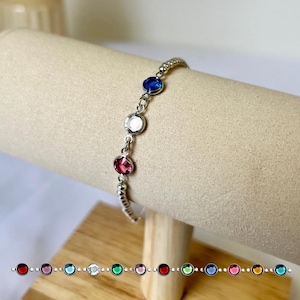 Pulsera con piedra de nacimiento familiar: regalo para el día de la madre, regalos para mamá, joyería personalizada, joyería con piedra de nacimiento