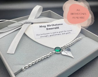 BRACCIALE BIRTHSTONE INIZIALE, regalo di compleanno per lei, regalo personalizzato per lei, braccialetto portafortuna di maggio, regalo per le donne, regalo per lei