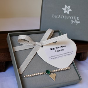 Personligt Swarovski-kristallarmband med födelsesten - Silverarmband med initialer, födelsedagspresent i maj