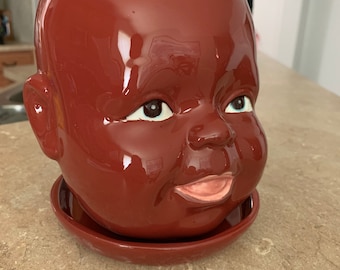 5.7” Baby Doll Head Planters-  Baby Face Planters - Ceramic Baby Head Planters Succulent Planter - Ceramic Head Vase - Face Flower Pot Brown