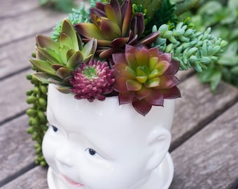 Spacious, Cute Face Planters - Top quality Baby Doll Head Planters - Ceramic Head Planter Pot, Succulent Planter - Ceramic Face Plant