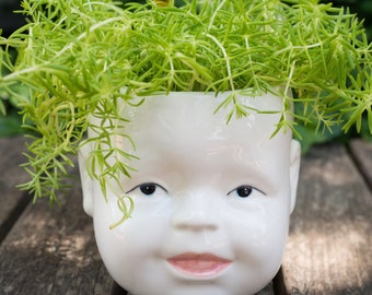 Unique Baby Face Planters - Ceramic Head Planter Pot, Large Succulent Planter - White Face Plant, Great Gift