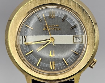 Vintage Bulova Akkutron N4 Sammler Bulova 218 Herrenuhr 1973, Größe 40mm, Tag Anzeige, Gold galvanisiert, Läuft, Geschenk für Ihn