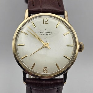 Beautiful Vintage Girard Perregaux Watch,  10K gold filled, Automatic movement, Bown leather strap, Serviced and Running, Gift for him