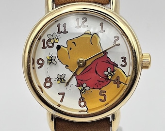 Vintage Disney Kubuś Puchatek firmy Timex, analogowy, skórzany pasek, nowa bateria, bieganie, prezent dla niej