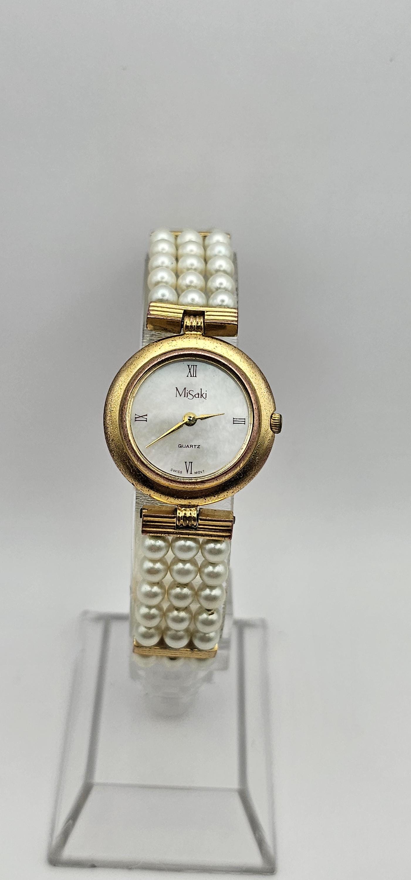 Beautiful Vintage Misaki Gold Tone Women Watch Handmade Pearls Bracelet Mother of Pearl Dial Quartz SWISS New Battery Gift for Her. Etsy