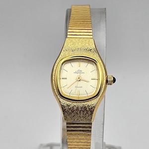 Vintage Women&#39;s Watch Jules Jurgenson Gold tone case, bracelet and Dial, Quartz movement running, new battery, Gift for her