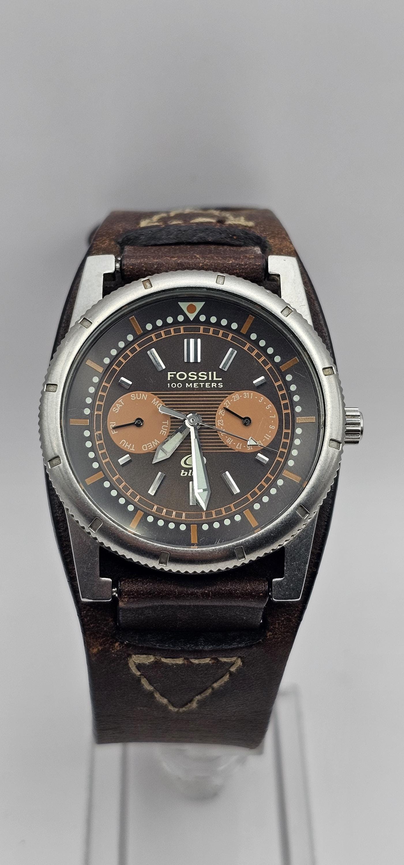1997 Vintage Fossil Blue BQ-9182 Mens Wristwatch Date 