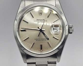 Rolex Oyster Perpetual Date 34mm platinum dial white gold hour markers Sapphire crystal Recently serviced