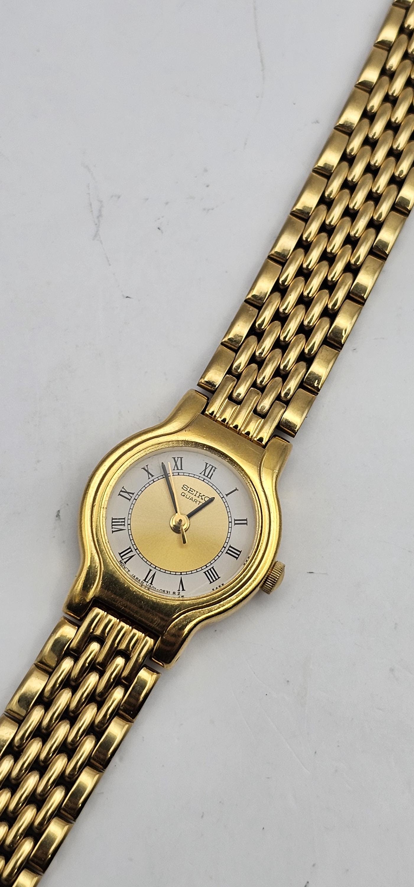 Vintage Seiko Women’s Gold Tone Bracelet Watch V401-5839 Roman Numerals Japan SEIKO Ladies Gold-Tone Quartz Dress Watch V401 5129 New  main image 2