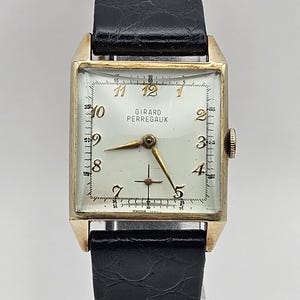 Amazing Vintage Girard Perregaux Tank Watch, subseconds, 10K gold filled, art deco, leather strap, Manual wind, Running, Gift for her/him