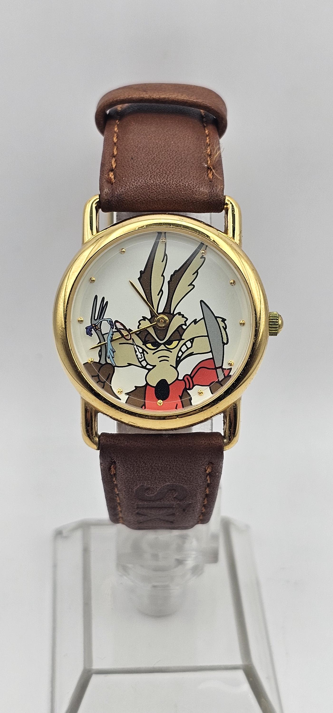 Vintage Looney Tunes Bugs Bunny Watch Womens Gold Tone Steel Brown Leather Band Bug Bunny Vintage Watch Gold Tone/ Black leather Band box  main image 4