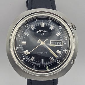Increíble reloj automático vintage Lord Elgin Compressor de 43 mm para hombre, calibre suizo 347 automático, cuero negro, revisado y funcionando, regalo para él