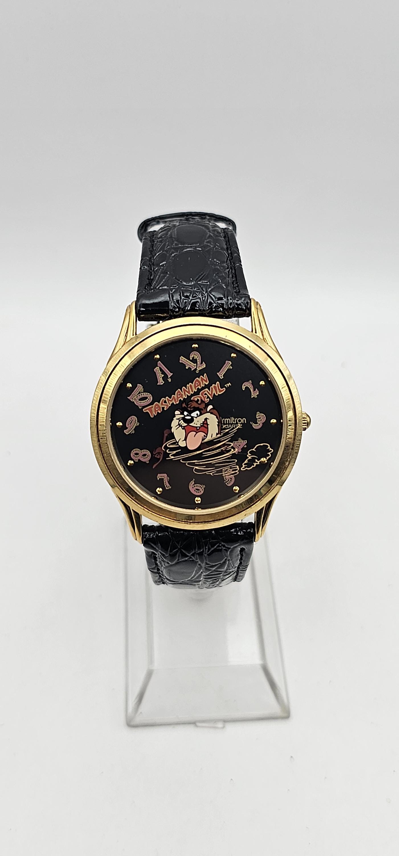 Vintage Dallas Cowboys Mens Watch 39mm Taz Warner Bros Black Leather New Battery Taz Warner brothers vintage watch. Needs battery main image 2
