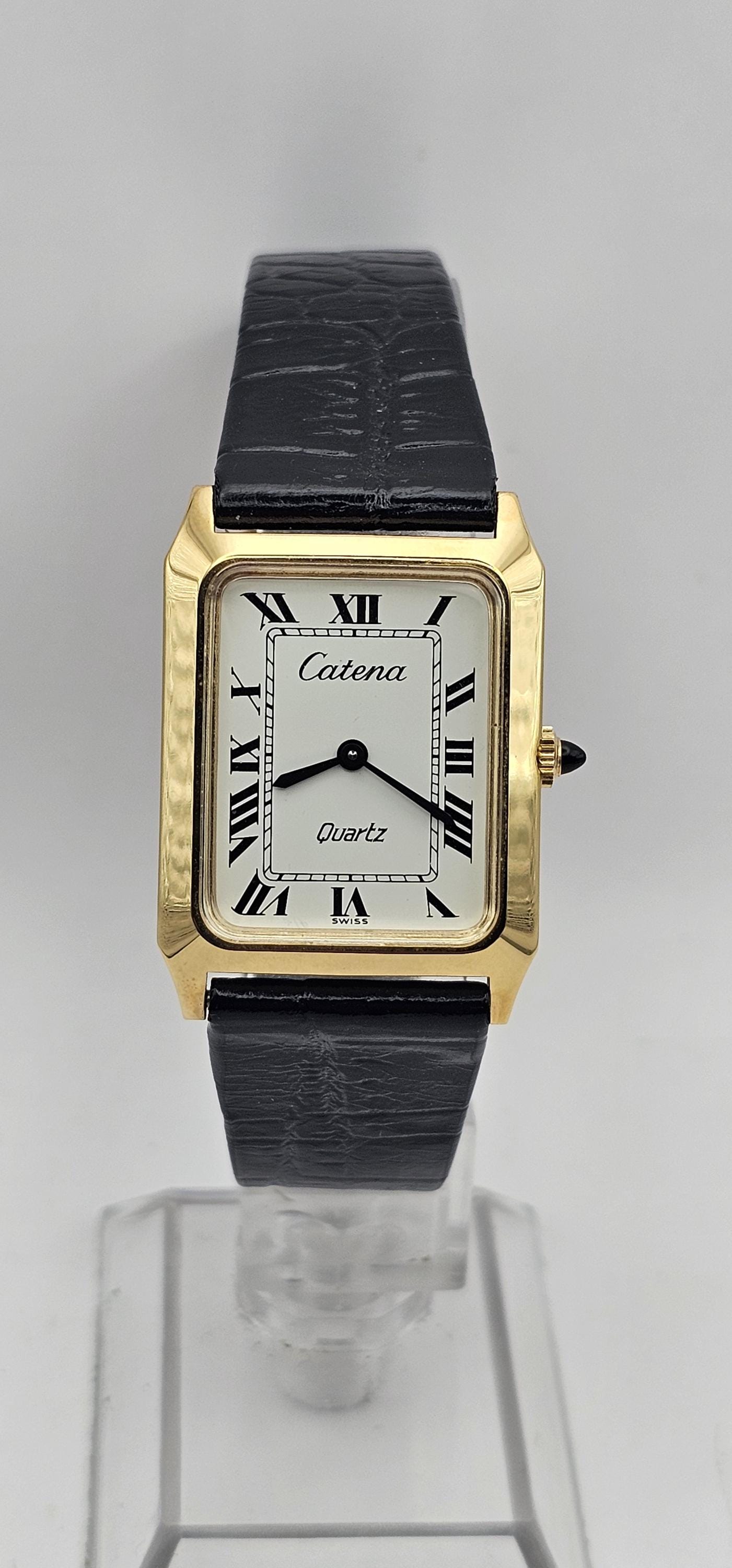 Rare Delux Swiss Catena Tank Wrist Watch, 20 M Gold Electro Plated