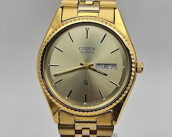 Citizen unisex watch, President Day/Date, Fluted Bezel, two tone,Gold tone stainless steel, New battery, Running, Gift for him her
