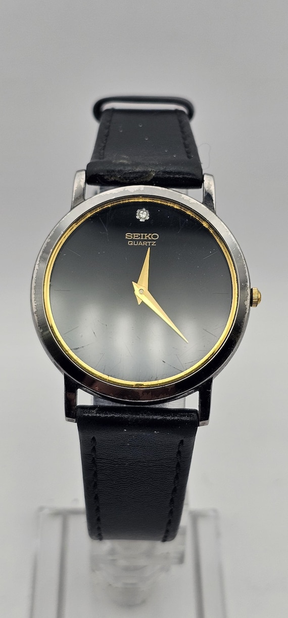 Vintage Seiko Mens Quartz Watch 5Y94-8029, Bkack Dial, Diamond