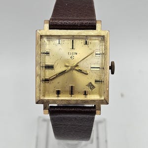 Vintage Elgin Mens Watch 28mm Gold Tone Square Dial Date Swiss Manual Wind Vintage Elgin Mens Watch 28mm Gold Tone Square Dial Date  main image 4