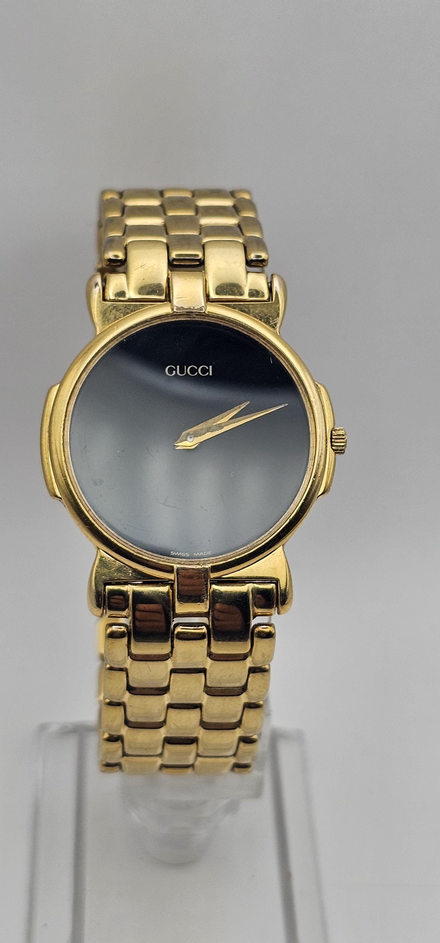 Amazing Vintage Gucci Watch 3400M, Gold Tone, Black Dial 