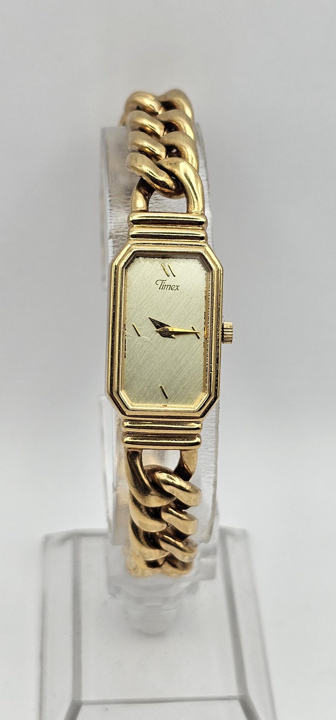Beautiful and Rare Ladies Timex Gold Tone Dial and Chain Bracelet Watch ...