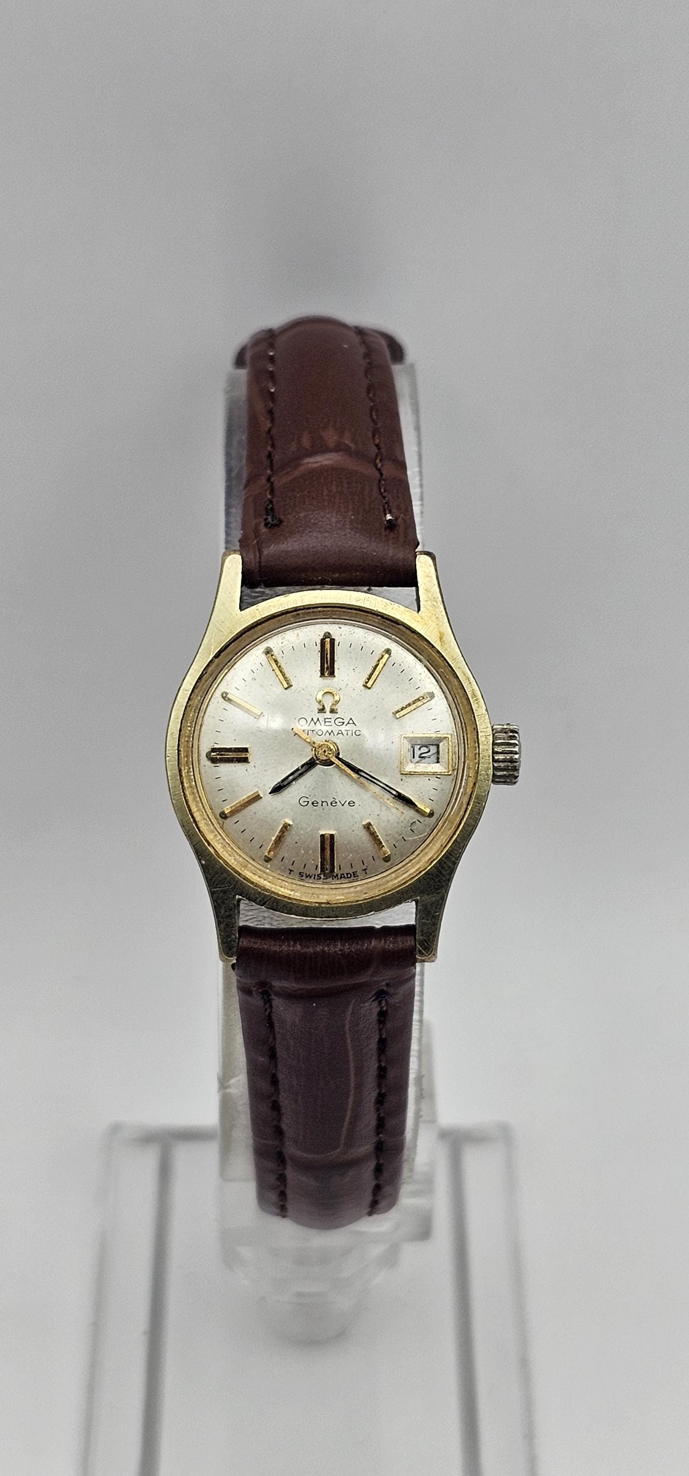 Vintage Omega Women\'s 10K Gold Filled Case Watch with Brown Leather Strap Omega Vintage Swiss Watch, Automatic Cal. 490, 10K gold  main image 4
